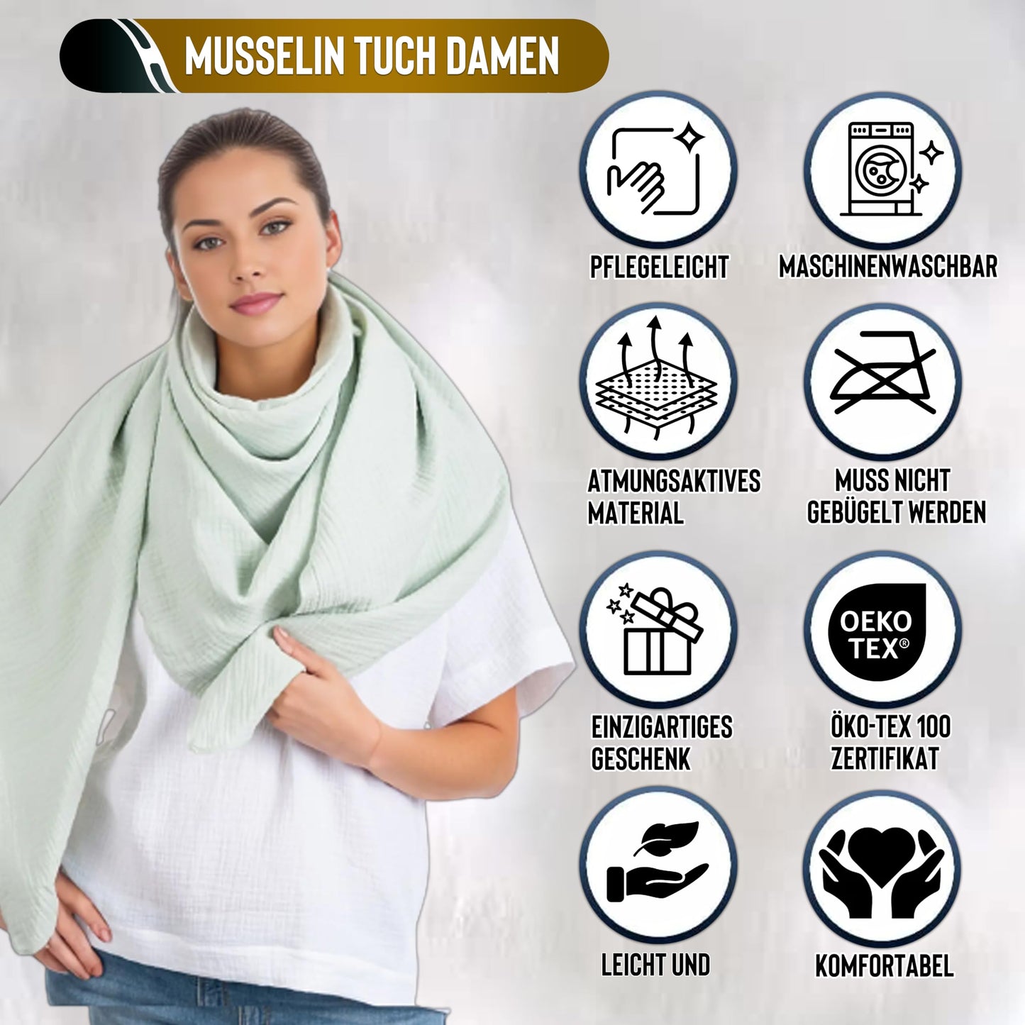 Musselin Tuch Damen Mint Viereckig