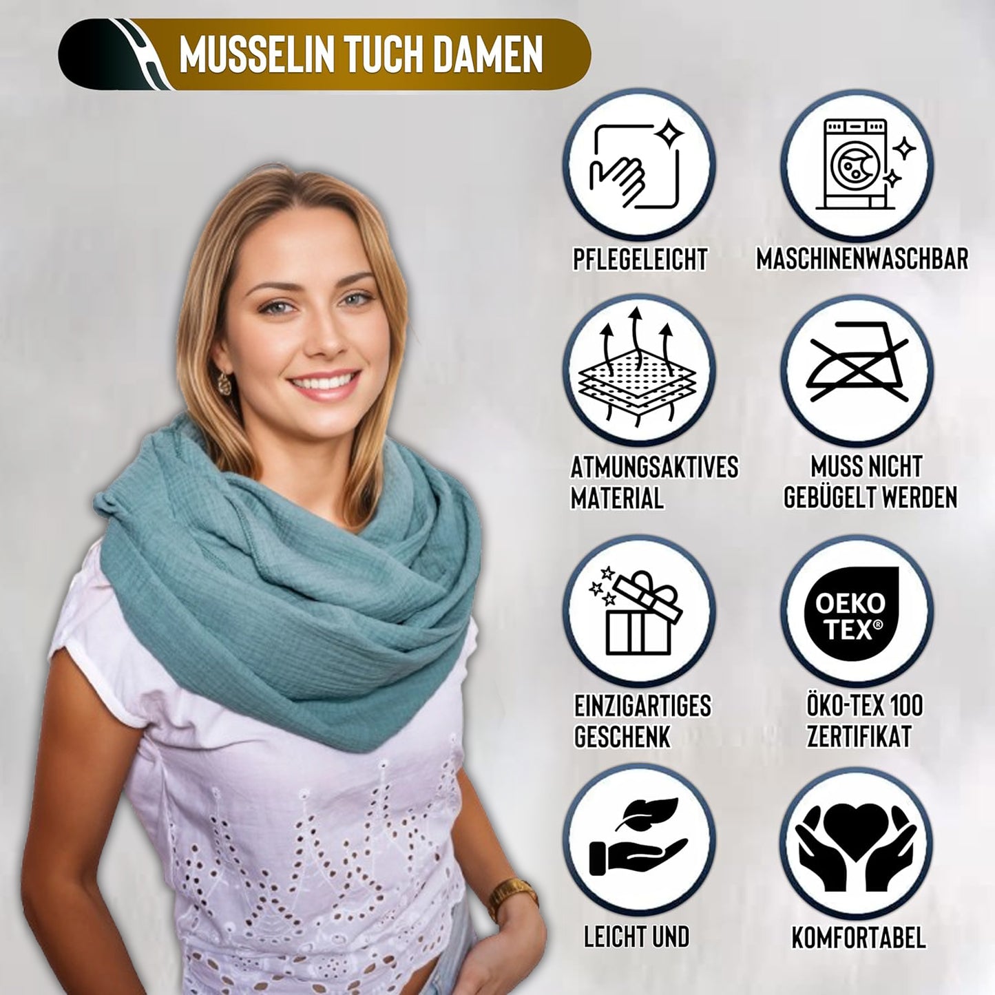Musselin Loop Schal Damen Grün