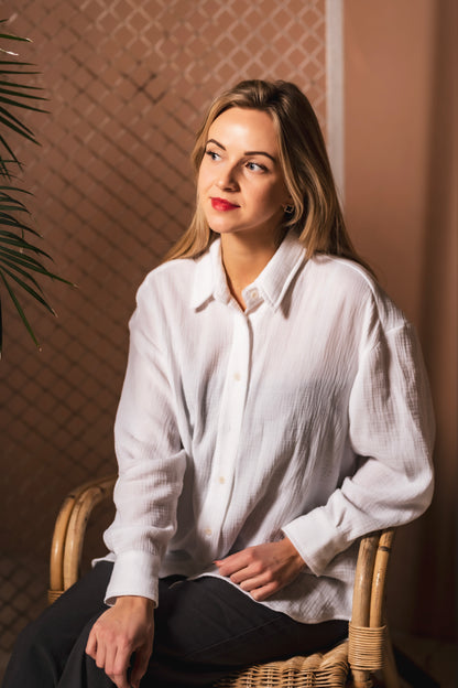 Musselin Bluse Damen Weiß