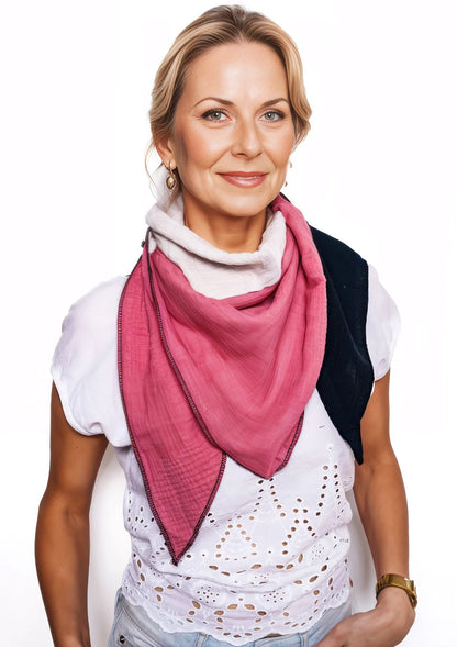 Musselin Schal Damen Dreieckig Mehrfarbig  Schwarz-HellerSand-Mauve