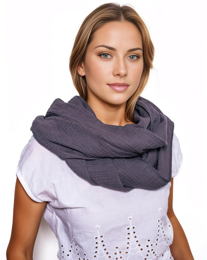 Musselin Loop Schal Damen Dunkelgrau