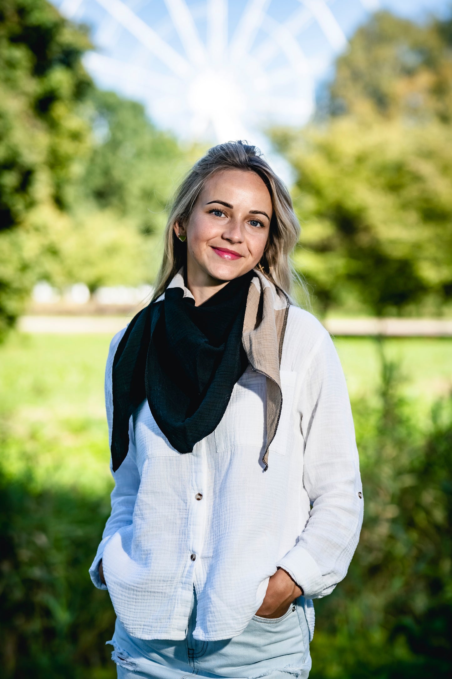 Musselin Schal Damen Dreieckig Mehrfarbig Grau-DunkelGrau-Schwartz