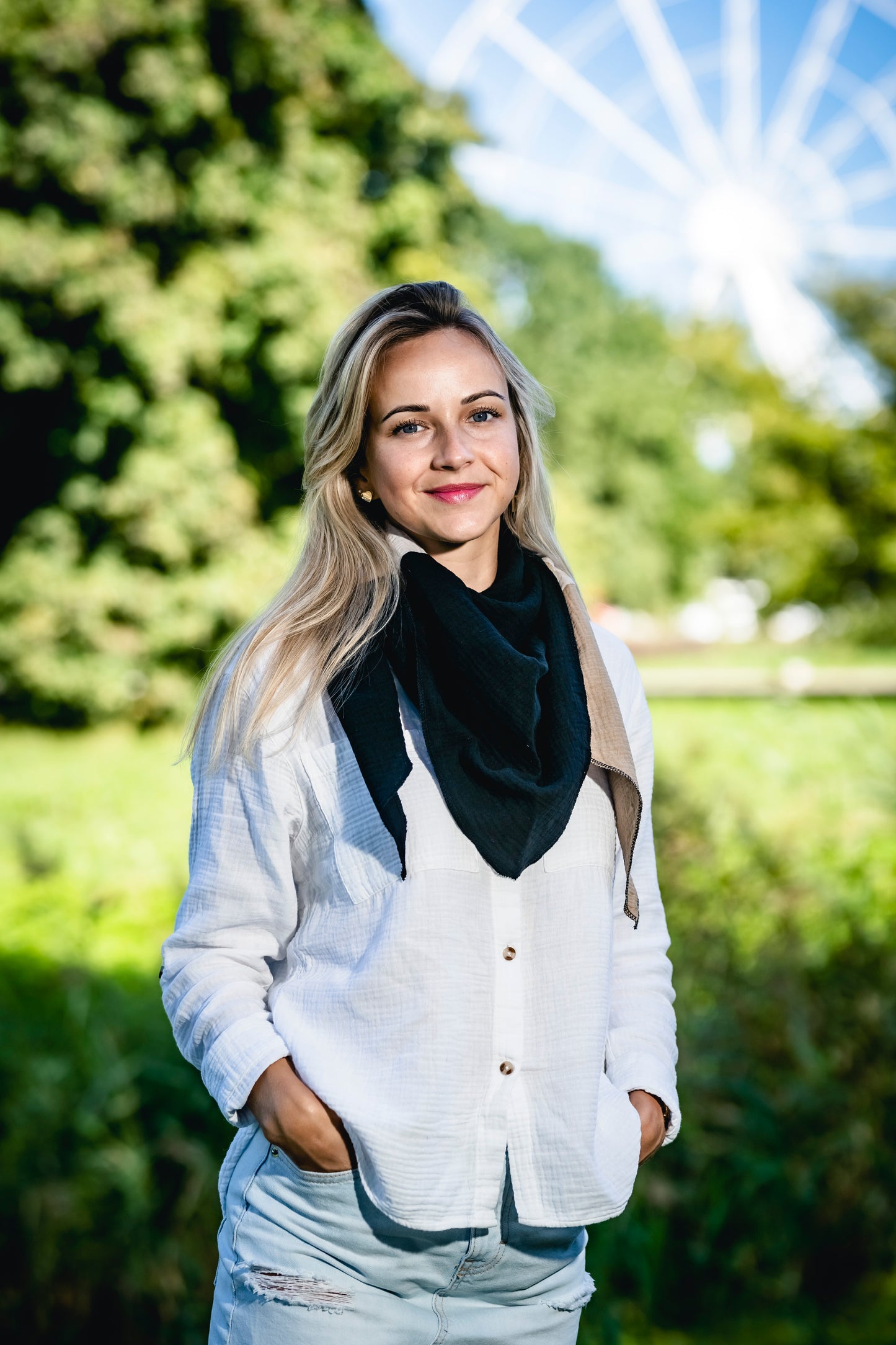 Musselin Schal Damen Dreieckig Mehrfarbig Grau-DunkelGrau-Schwartz