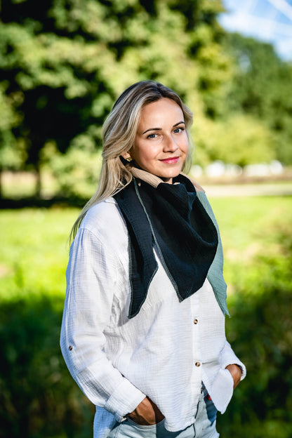 Musselin Schal Damen Dreieckig Mehrfarbig Grau-DunkelGrau-Grün
