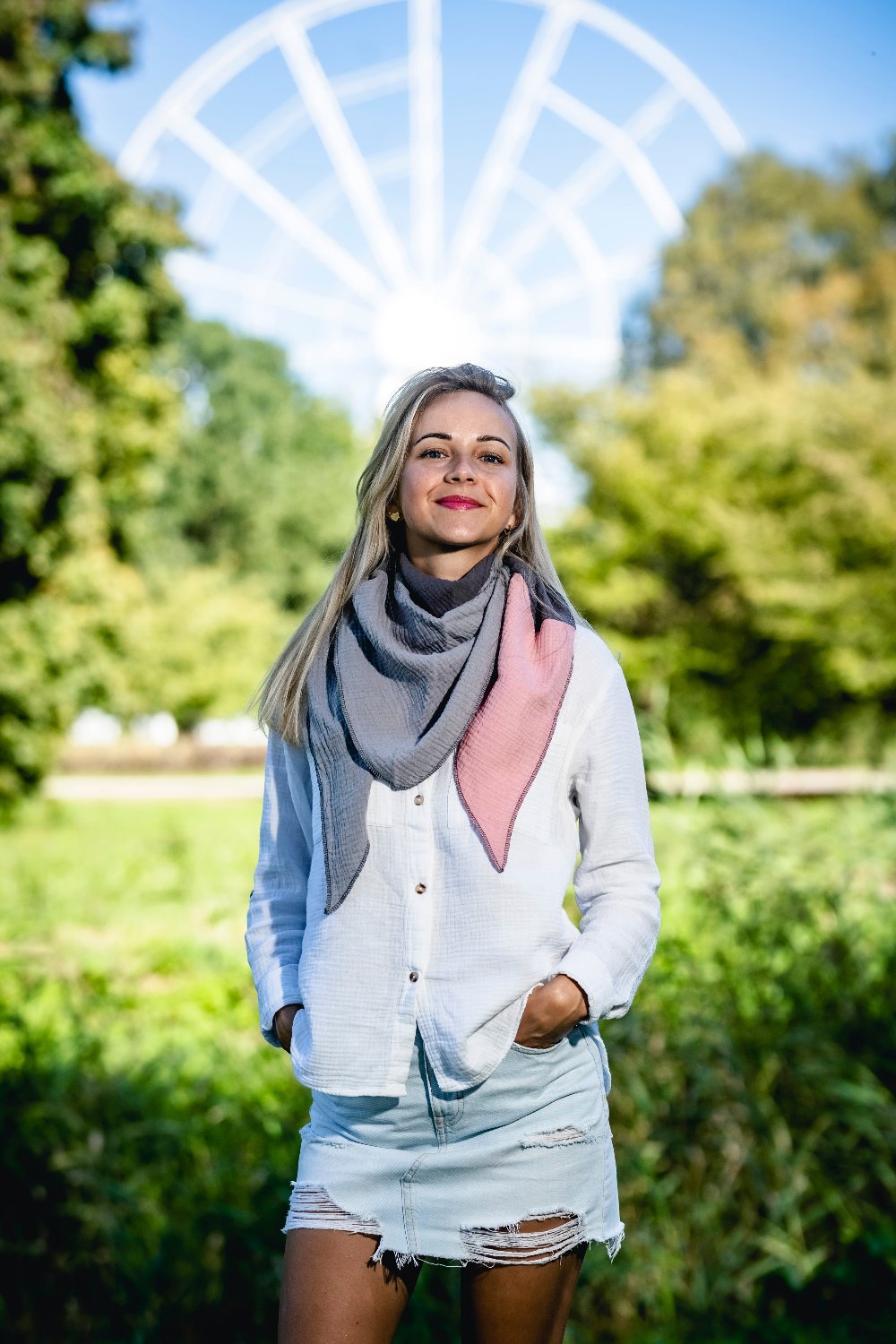 Musselin Schal Damen Dreieckig Mehrfarbig  Grau-DunkelGrau-AltRosa